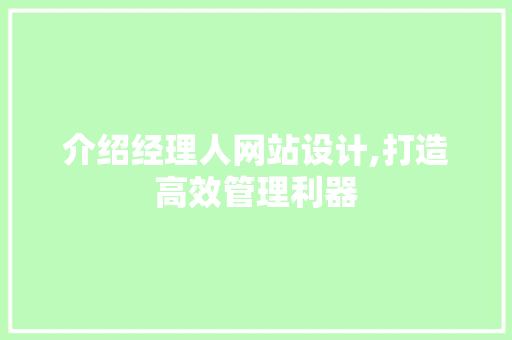 介绍经理人网站设计,打造高效管理利器