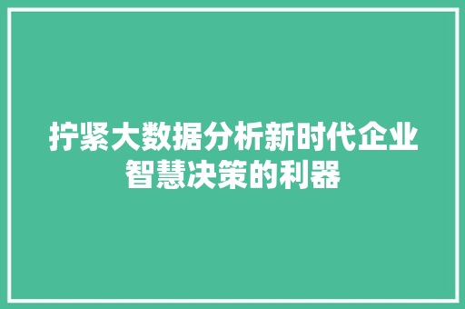 拧紧大数据分析新时代企业智慧决策的利器