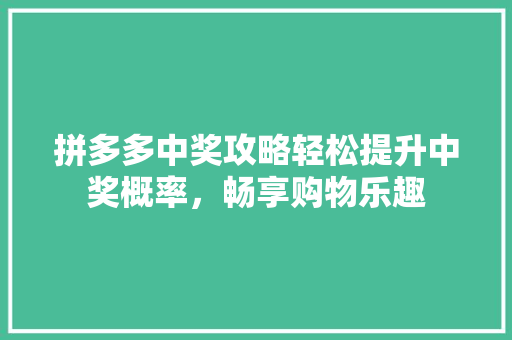 拼多多中奖攻略轻松提升中奖概率，畅享购物乐趣