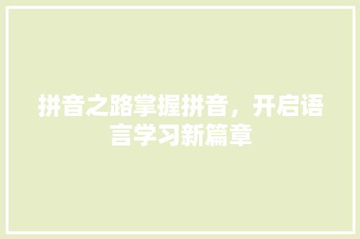 拼音之路掌握拼音，开启语言学习新篇章