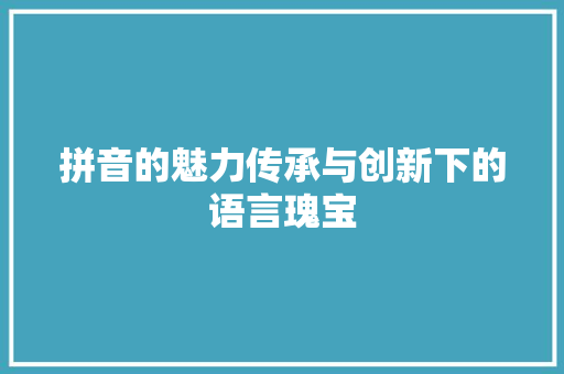 拼音的魅力传承与创新下的语言瑰宝
