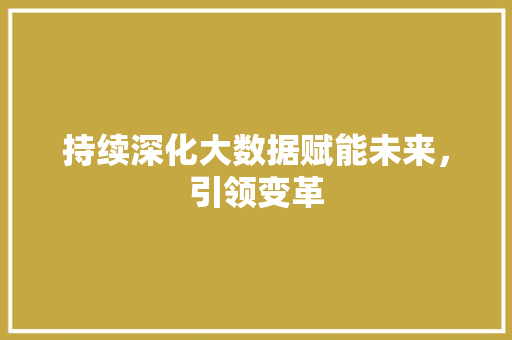 持续深化大数据赋能未来，引领变革