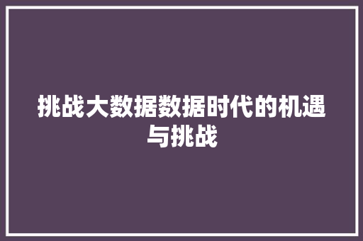 挑战大数据数据时代的机遇与挑战