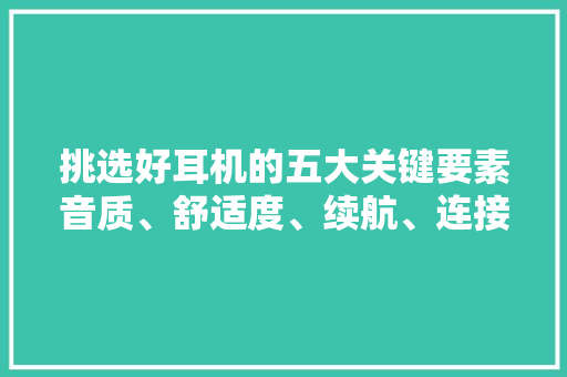 挑选好耳机的五大关键要素音质、舒适度、续航、连接与品牌