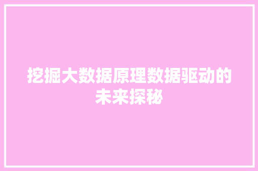 挖掘大数据原理数据驱动的未来探秘