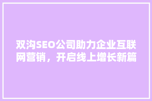 双沟SEO公司助力企业互联网营销，开启线上增长新篇章
