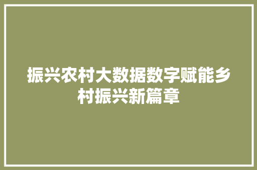 振兴农村大数据数字赋能乡村振兴新篇章