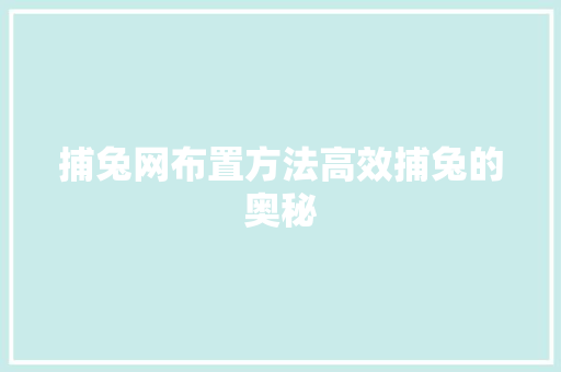 捕兔网布置方法高效捕兔的奥秘