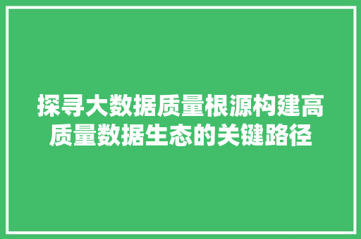 探寻大数据质量根源构建高质量数据生态的关键路径