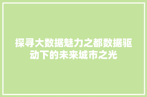 探寻大数据魅力之都数据驱动下的未来城市之光