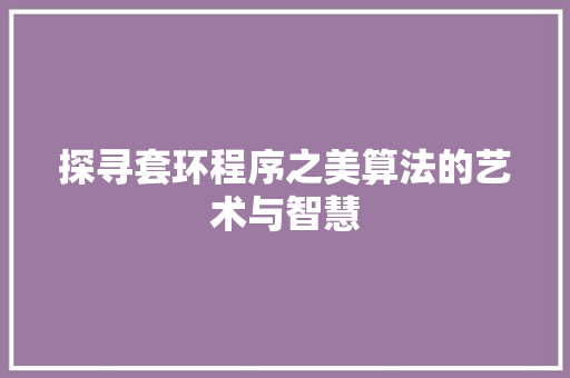 探寻套环程序之美算法的艺术与智慧