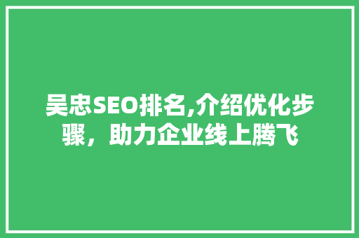 吴忠SEO排名,介绍优化步骤，助力企业线上腾飞
