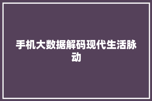 手机大数据解码现代生活脉动