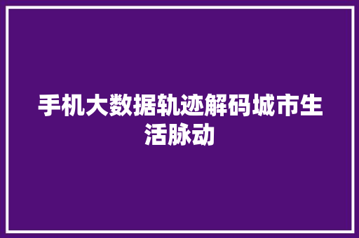 手机大数据轨迹解码城市生活脉动