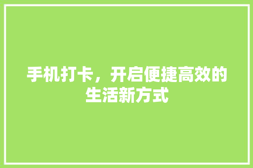 手机打卡，开启便捷高效的生活新方式