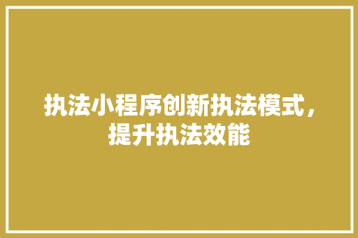执法小程序创新执法模式，提升执法效能