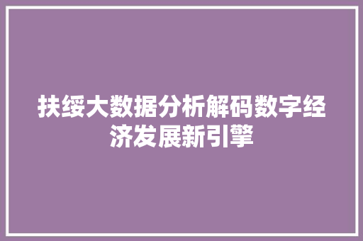 扶绥大数据分析解码数字经济发展新引擎