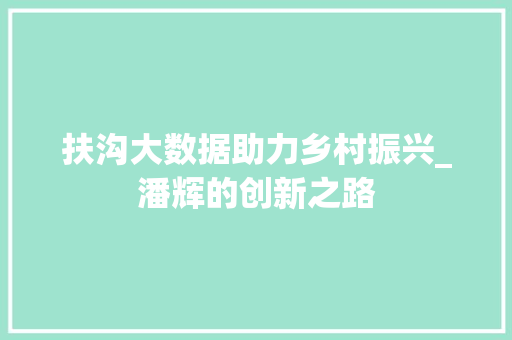 扶沟大数据助力乡村振兴_潘辉的创新之路