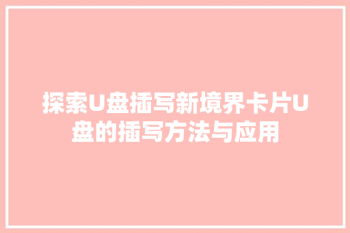 探索U盘插写新境界卡片U盘的插写方法与应用