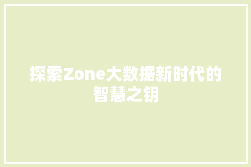 探索Zone大数据新时代的智慧之钥