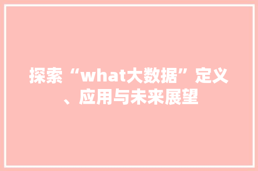 探索“what大数据”定义、应用与未来展望