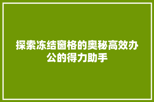 探索冻结窗格的奥秘高效办公的得力助手