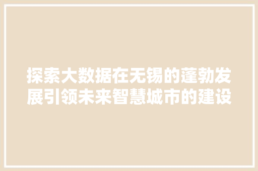 探索大数据在无锡的蓬勃发展引领未来智慧城市的建设