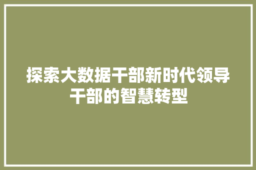 探索大数据干部新时代领导干部的智慧转型