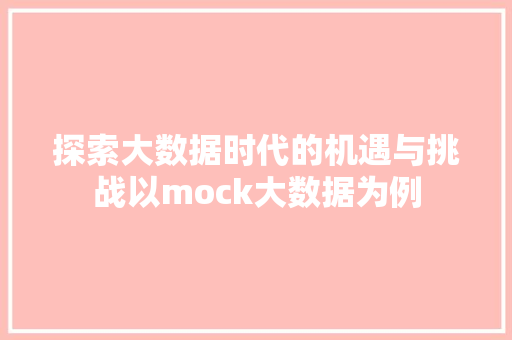 探索大数据时代的机遇与挑战以mock大数据为例