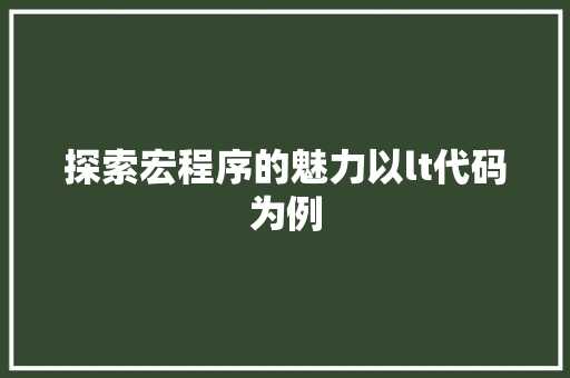 探索宏程序的魅力以lt代码为例