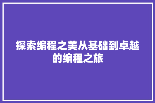 探索编程之美从基础到卓越的编程之旅