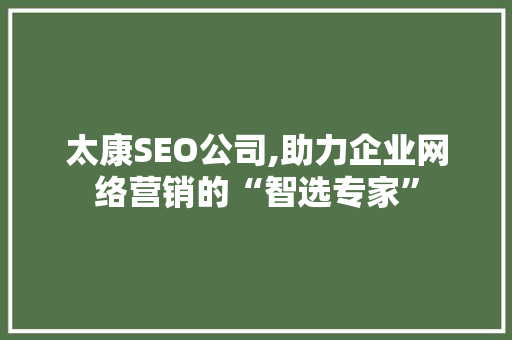 太康SEO公司,助力企业网络营销的“智选专家”