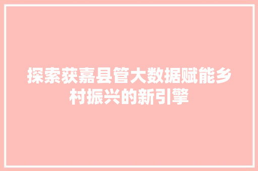 探索获嘉县管大数据赋能乡村振兴的新引擎