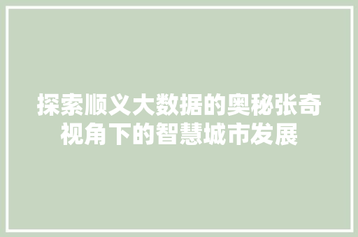 探索顺义大数据的奥秘张奇视角下的智慧城市发展