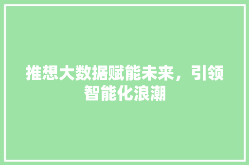 推想大数据赋能未来，引领智能化浪潮