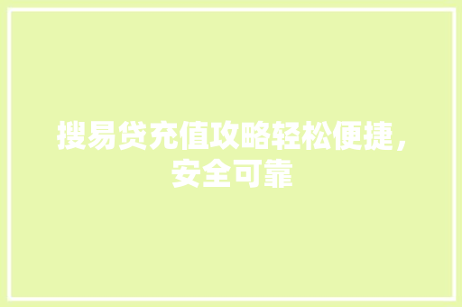 搜易贷充值攻略轻松便捷，安全可靠