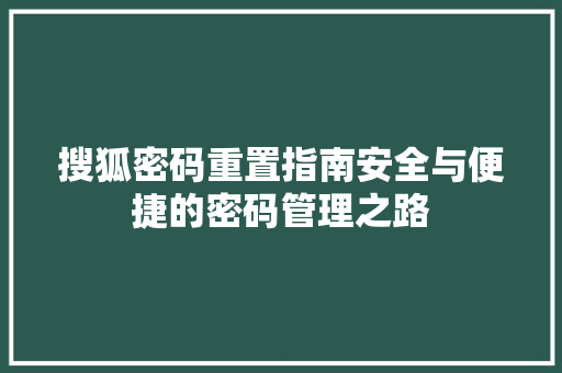 搜狐密码重置指南安全与便捷的密码管理之路