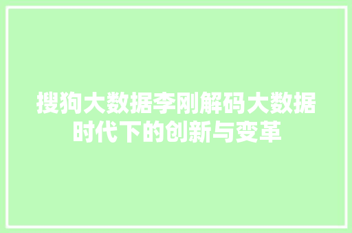 搜狗大数据李刚解码大数据时代下的创新与变革