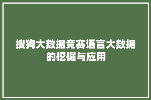 搜狗大数据竞赛语言大数据的挖掘与应用