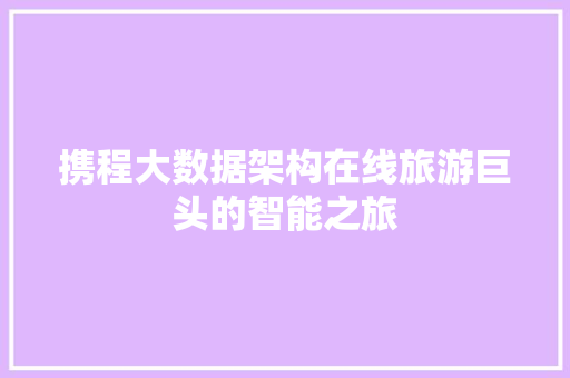 携程大数据架构在线旅游巨头的智能之旅