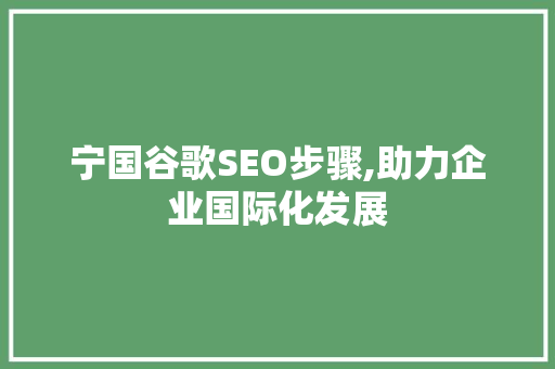 宁国谷歌SEO步骤,助力企业国际化发展
