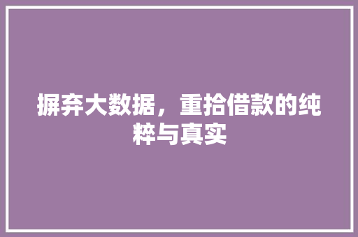 摒弃大数据，重拾借款的纯粹与真实