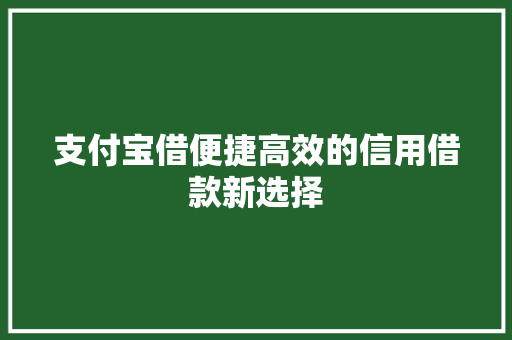 支付宝借便捷高效的信用借款新选择