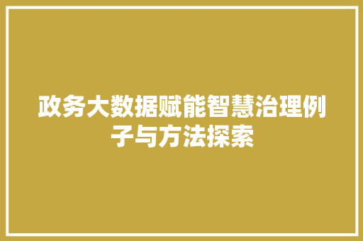 政务大数据赋能智慧治理例子与方法探索