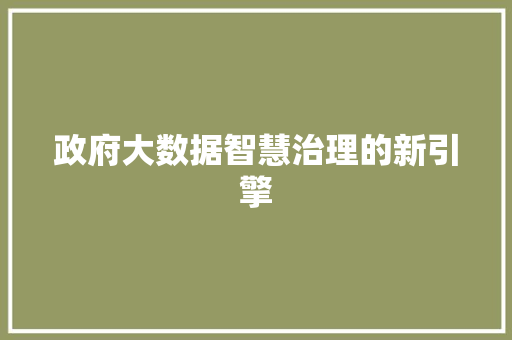 政府大数据智慧治理的新引擎