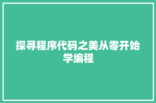 探寻程序代码之美从零开始学编程