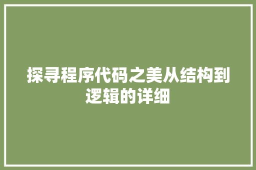 探寻程序代码之美从结构到逻辑的详细