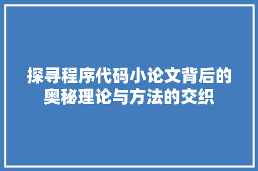 探寻程序代码小论文背后的奥秘理论与方法的交织