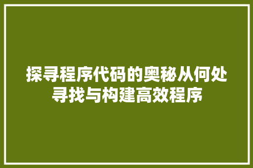 探寻程序代码的奥秘从何处寻找与构建高效程序