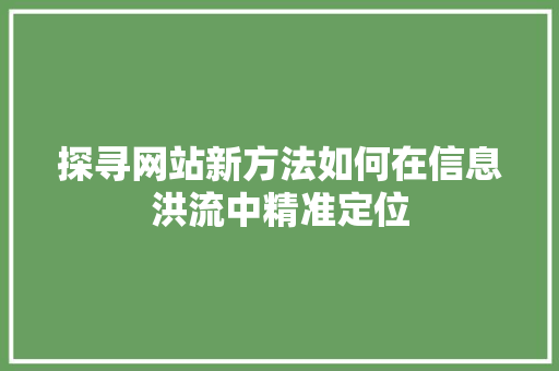 探寻网站新方法如何在信息洪流中精准定位